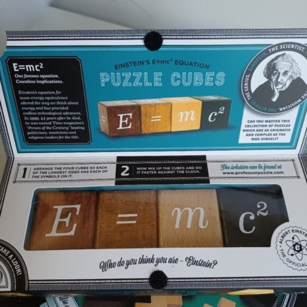 Professor Puzzle Einstein E=mc² Wooden Cube Puzzle 3D Brain Teaser STEM NIB - Picture 3 of 6